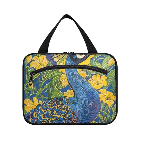 Blauer Pfau Hängender Kulturbeutel für Herren mit Haken, Designer Multifunktionale Kosmetiktasche für Papa Toilette estuche para brochas maquillaje L von KLL