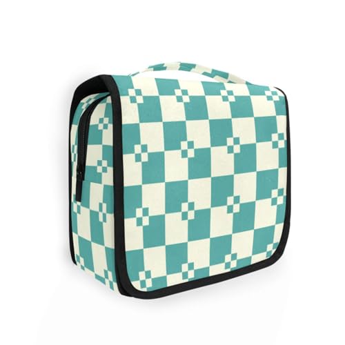 Blaugrün Beige karierte Taschen für Frauen wasserdicht mit Haken zum Aufhängen Faltbare Rasiertasche für Männer Kreuzfahrten von KLL