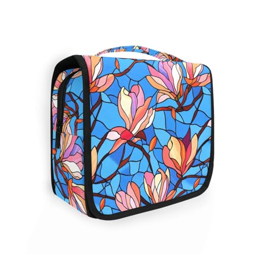 Blühende Magnolien-Blumen-Glas-Kunst-Taschen für Frauen, Reisen, mit Haken zum Aufhängen, Cutoiletry Taschen, Reisen Blühende Magnolien-Blumen-Glas-Kunst-Taschen für Frauen, Reisen, mit Haken zum Aufhängen, Cutoiletry Taschen, Reisen von KLL
