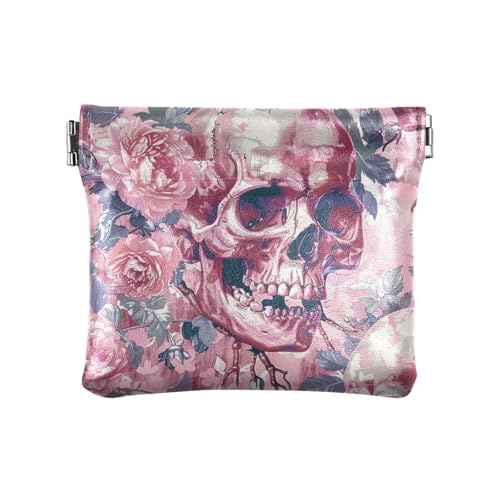 Blush Totenkopf Blumen Damen Leder Münzgeldbörsen Beutel Wasserdicht Mini Make-up Tasche für Mädchen Frauen Damen von KLL