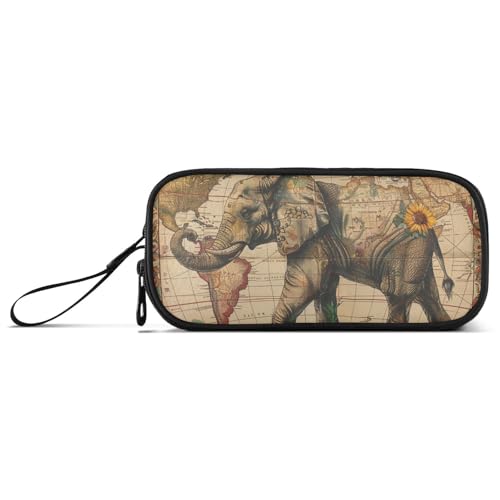 Boho Retro Elefant Sonnenblumen Nylon Große Kapazität Federmäppchen für Mädchen Schreibwaren Tasche für Mittelschule Kinder von KLL