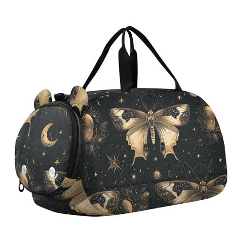 Boho Schmetterling Mond Kinder Niedlich Turnbeutel mit Schuhfach Leichte Wochenende Übernachtung Handgepäck Tasche für Reisen, Sport, Fitness & Workout von KLL
