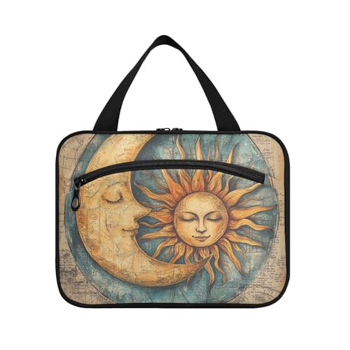 Boho Vintage Mond und Sonne hängende Herren Kulturbeutel mit Haken, Designer-Bürstentasche für Reisen, Essentials für Frauen, Trip Bolsa para guardar maquillaje L von KLL