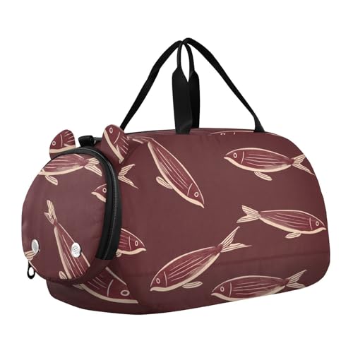 Bold Line Tierfisch Kastanienbraun Kleine Turnbeutel mit Schuhfach Multifunktionale Wochenend-Reisetasche für Reisen, Sport, Duffel, Weekender von KLL