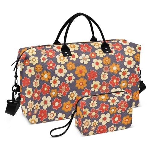Bolsa para viajar en Avion de Mujer Retro-Blumen, dekorative Reisetasche, Workout-Tasche mit verstellbarem Riemen, für Trekking, 2-teiliges Set von KLL