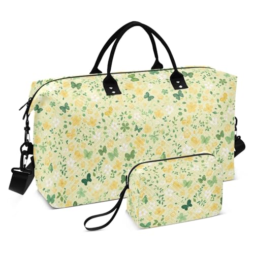 Bolso para Mujer Kleine Blume Schmetterlinge Dekorative Übernachtungstasche Turnbeutel mit Kulturbeutel für Yoga 2-teiliges Set von KLL