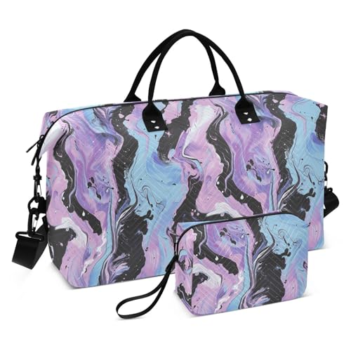 Bolsos Para, Turnbeutel mit verstellbarem Riemen zum Wandern, 2-teiliges Set, Schwarz und Lila, Pastellfarben, dekorativ, Wochenendtasche von KLL