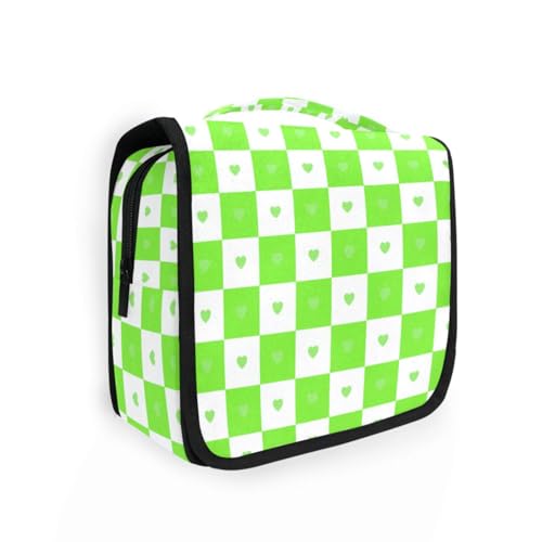 Buffalo Kosmetiktasche für Damen, kariert, Herzmuster, mit Haken zum Aufhängen, wasserdicht, Make-up-Tasche, Organizer, Reisen von KLL