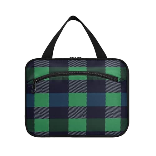 Buffalo Plaid Check Navy Blue Green Hanging Item Travel Bag with Hook, Designer Essential Hanging Toiletry Bags for Women Must Haves Traveling Bolso Viajero para Mujer L von KLL