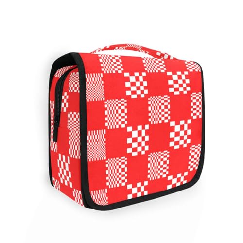 Buffalo Plaid Multi Check Red Whitoiletry Tasche für Damen mit Haken zum Aufhängen von KLL