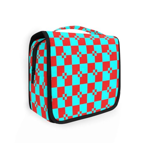 Buffalo Plaid Red Cyan Make-up Tasche für Damen mit Haken zum Aufhängen Kosmetiktasche Kreuzfahrten von KLL