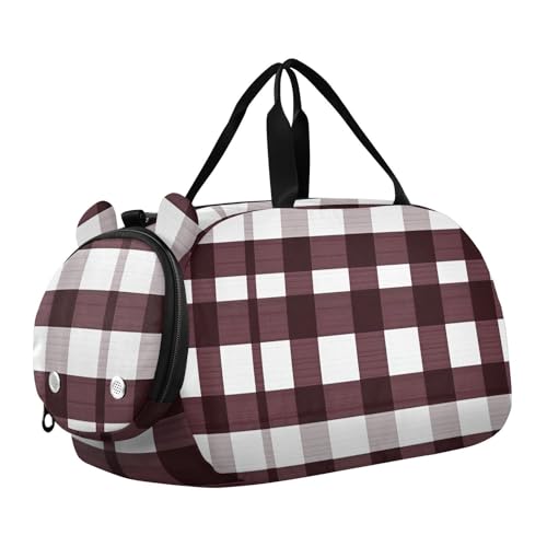 Buffalo Turnbeutel mit Schuhfach, leicht, kariert, für Reisen, Schwimmen, Tanzen, Ballett, Burgunderrot von KLL