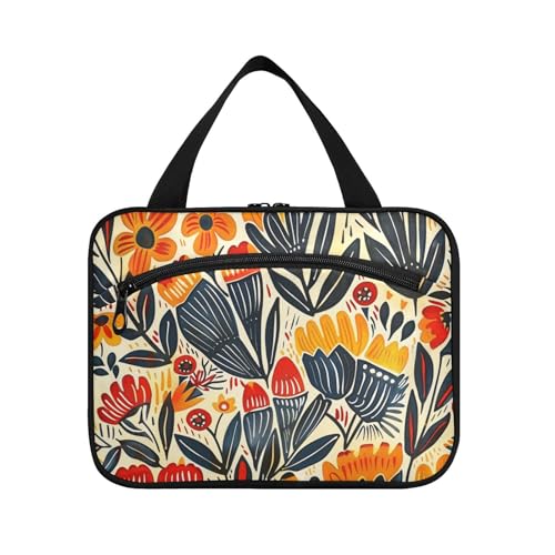 Bunte Blumen Volkskunst hängende Reisetasche für Herren mit Haken, Designer-Kulturbeutel zum Aufhängen, Unisex, für Papa, Arbeit, Maleta para maquillaje L von KLL