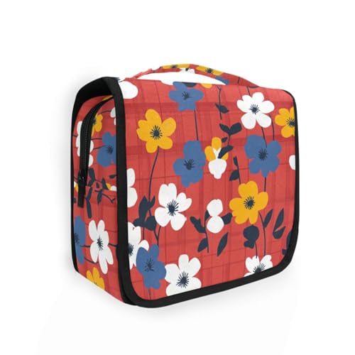 Bunte Blumen rot Büffel kariert Taschen für Frauen Reisen mit Haken zum Aufhängen Zubehör Kit Tasche für Männer Fitnessstudio von KLL