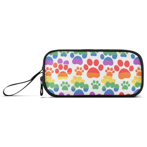 Bunte Hunde-Fußabdrücke, Nylon-Federmäppchen für Kinder, großes Fassungsvermögen, Federmäppchen für Schule, Schreibwaren, Tasche für adrette Schulfrauen von KLL