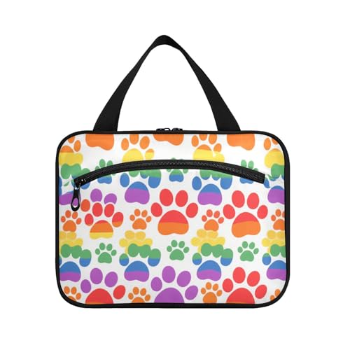 Bunte Hunde-Fußabdrücke zum Aufhängen für Männer, Reisen, mit Haken, Designer-Make-up-Tasche zum Aufhängen, für Frauen, Kreuzfahrten, Bolsa para maquillaje L von KLL