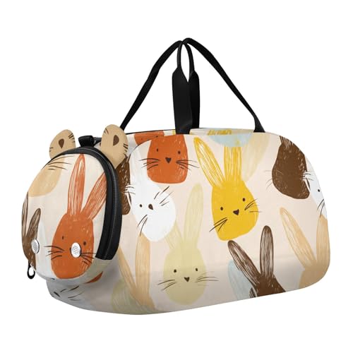 Bunte Kaninchen, niedliche Cartoon-Kinder-Seesack mit Schuhfach, großes Fassungsvermögen, Reisetasche mit verstellbarem Riemen, für Strand, Schwimmen, Pool, Sport von KLL
