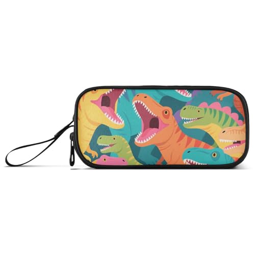 Buntes Federmäppchen mit Cartoon-Tier-Dinosaurier-Motiv, Nylon, großes Fassungsvermögen, großes Federmäppchen mit Reißverschluss, Schreibwaren für Schule und Kinder von KLL