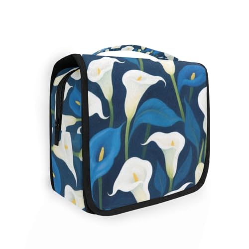 Calla-Lilien-Reisetasche, Kulturbeutel mit Aufhängehaken, Rasierset, Tasche für Herren, Toilettenartikel, Weiß und Blau Calla-Lilien-Reisetasche, Kulturbeutel mit Aufhängehaken, Rasierset, Tasche für Herren, Toilettenartikel, Weiß und Blau von KLL