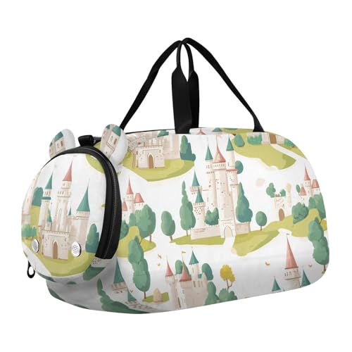 Cartoon Castle Tree Cute White Kids Duffel Bag with Shoes Compartment Multifunctional Gymnastics Sports Bag for School Practice, Sports, Travel von KLL