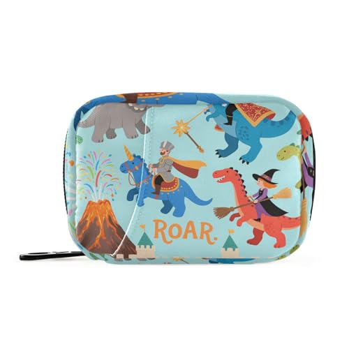 Cartoon-Dinosaurier-Ritter-Reisetasche mit abnehmbaren Fächern, aufsteckbarer Organizer, Reißverschlusstasche für Geldbörse von KLL