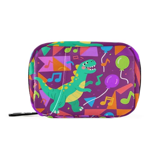 Cartoon-Dinosaurier und bunte Dreiecke Pillenbeutel für Reisen, wiederverwendbare Pillenbeutel mit abnehmbaren Fächern, praktischer 7-Tage-Pillen-Organizer für Brieftasche von KLL