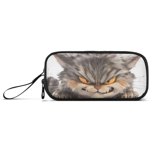 Cartoon-Federmäppchen mit wütender Katze, 3D-Federmäppchen aus Nylon für Teenager, Mädchen, große Kapazität, Federmäppchen für College, Schreibwaren-Organizer für elementare Kinder von KLL