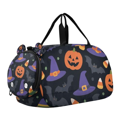 Cartoon Halloween Magic Hats Jack-o'-Laternen und Fledermäuse Kinder Niedlicher Turnbeutel mit Schuhfach Multifunktionale Wochenend-Tanztasche für Strand Schwimmen Taschen Pool Sport von KLL