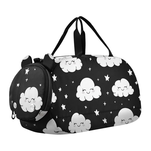 Cartoon Happy White Cloud Schwarz Mädchen Gym Duffel Bag mit Schuhfach Multifunktionales Handgepäck für Strand Schwimmen Taschen Pool Sport von KLL