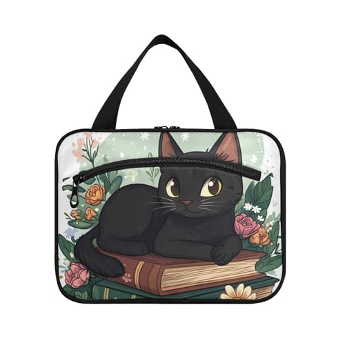 Cartoon Katze mit Büchern Hängetasche Reisetasche mit Aufhängen mit Haken, Designer Waschbare Kulturtasche zum Aufhängen für Frauen Must Haves Backpacking Bolsas de Maquillaje para Mujer L von KLL