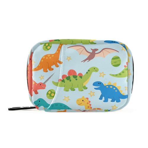 Cartoon-Tasche mit buntem Dinosaurier-Hintergrund, mit abnehmbaren Fächern, tragbare Medizin-Reisetasche für Geldbörse von KLL