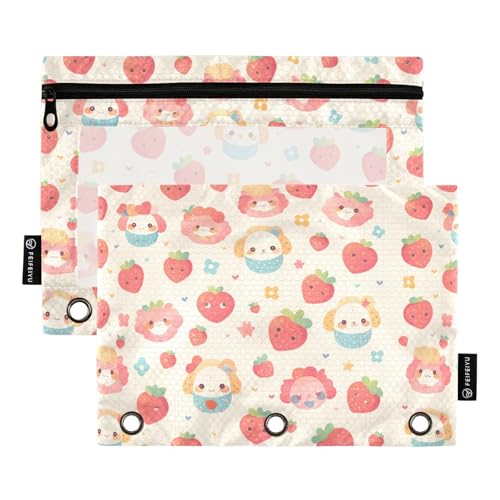 Charming Strawberry & Friends Pattern Binder Pouches Soft Pencil Case for Rings Binder Folders with Three Rings for School Storage Container von KLL