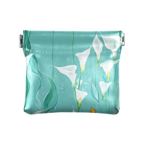 Chic Calla Lily Damen Leder Münzgeldbörse Tragbare Münzhalter für Mädchen Damen Handtasche Türkis von KLL