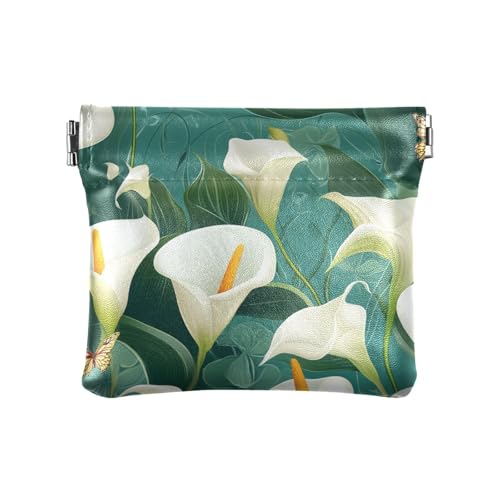 Chic Calla Lily Türkis Damen Leder Münzbörse Geldbörse Portmonee Portable Mini Kleingeld Geldbörse Münzfach für Mädchen Frauen Damen von KLL