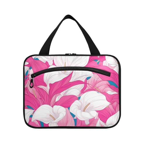Chic Vintage Calla Lily Hot Pink und Weiß hängende große Reise-Kulturbeutel mit Haken, Designer-süße Tasche mit Fächern für Damen, Trip Bolso para maquillaje de Mujer L Chic Vintage Calla Lily Hot Pink und Weiß hängende große Reise-Kulturbeutel mit Haken, Designer-süße Tasche mit Fächern für Damen, Trip Bolso para maquillaje de Mujer L von KLL