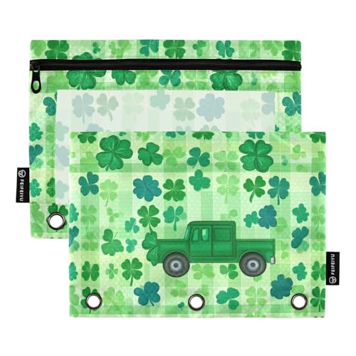 Clover Leaf St. Patrick's Day Klee Vermögen Grün Doodle Etui 3 Ringe Tasche für 3 Ringe Gürteltasche mit drei Ringen für Studenten Bürobedarf Zubehör von KLL