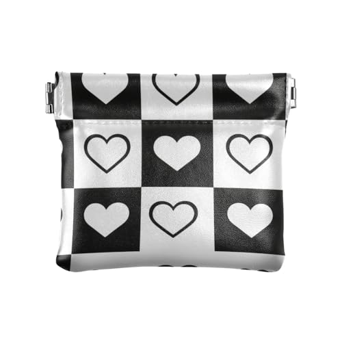 Damen-Geldbörse aus Leder, kariert, Schwarz / Weiß, Herzform, praktischer Schmuck-Organizer für Damen Damen-Geldbörse aus Leder, kariert, Schwarz / Weiß, Herzform, praktischer Schmuck-Organizer für Damen von KLL