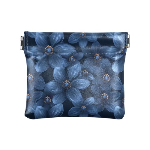 Damen-Münzgeldbörse aus PU-Leder, mit Blumenmotiv, Marineblau von KLL
