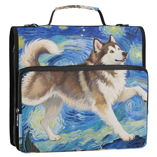 Dancing Sibirischer Husky Hund Ölgemälde 3 Ringe Büroordner Organizer mit Griff und abnehmbarem Schultergurt Multi-Taschen-Portfolio-Organizer für die Schule von KLL