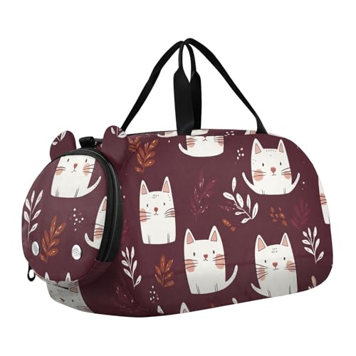 Doodle-Stil Katze Turnbeutel mit Schuhfach Große Kapazität Weekender Übernachtung Tanztasche für Schule, Praxis, Sport, Reisen von KLL