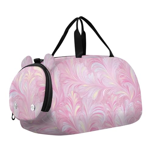 Dreamy Pink Leaves Kleiner Turnbeutel mit Schuhfach, leichte Handgepäcktasche für Reisen, Sport, Fitness und Workout von KLL