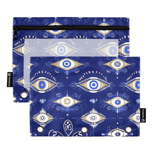 Evil Eye Magic Blue 1_3 Ringe Binder Taschen Aufbewahrungstasche für Ordner 3 Ringe mit Binderlöchern für Schüler Aufbewahrungsbehälter von KLL