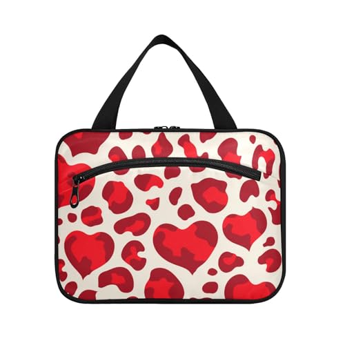 Fashion Bright Love Red Leopard Weihnachts-Reisetasche zum Aufhängen für Damen, mit Haken, kompakte Designer-Tasche für Reisen, Damen, Reise-Set de para Mujer L von KLL