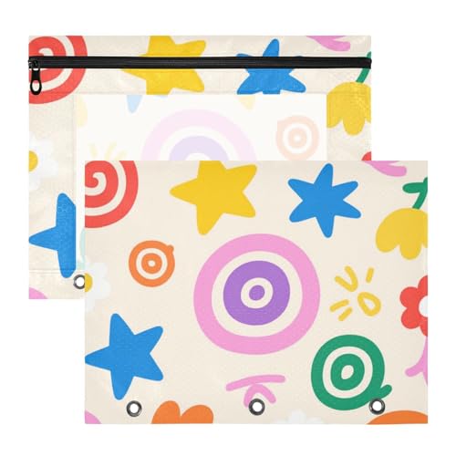 Federmäppchen, 3 Löcher, 3 Löcher, Tasche für A4-Papier, Briefe, 2 Stück, Studenten, Kunstbedarf, Aufbewahrung, niedliche bunte Stern-Kreise von KLL