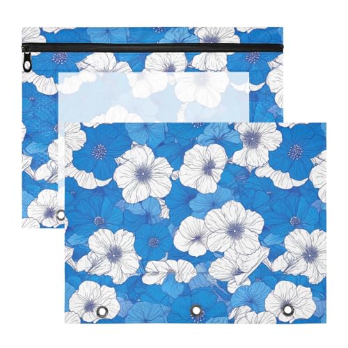 Federmäppchen, stabile Kunststoff-Dokumentenmappe für A4-Papier, Briefe, 2 Stück, für Studenten, Lehrerbedarf, Blau und Blumen von KLL