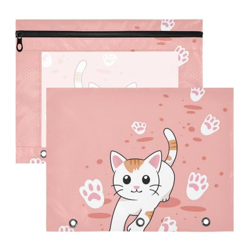 Federmäppchen, tragbare Taschenordner für A4-Papier, Briefe, 2 Stück, Studenten, Kunstbedarf, Aufbewahrung, Katze mit Fußabdrücken von KLL
