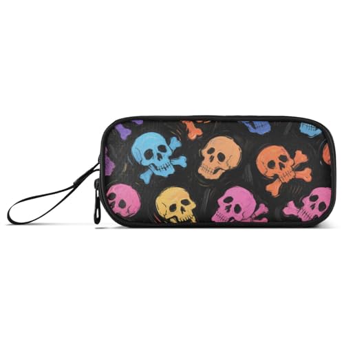 Federmäppchen für Halloween, buntes Skelett, Nylon, großes Fassungsvermögen, Federmäppchen für Kinder, Schreibwaren-Tasche für die Schule, adrett von KLL