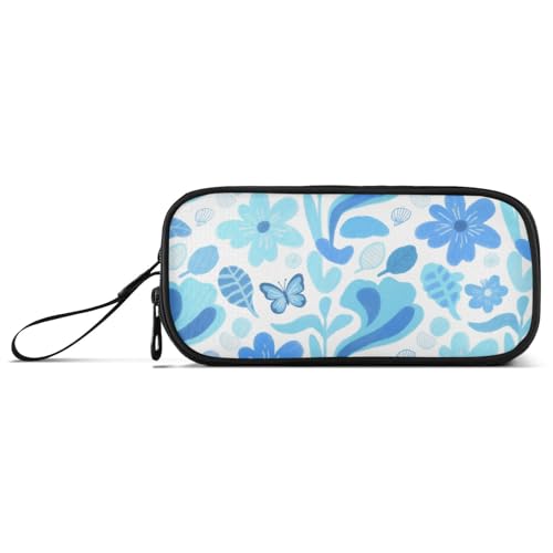 Federmäppchen mit Cartoon-Motiv, niedlich, blaue Blumen, Nylon, große Kapazität, Federmäppchen für Kinder, Schreibwaren-Tasche für College-Frauen von KLL