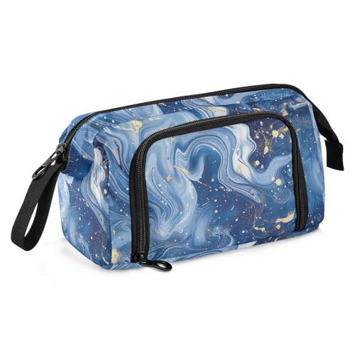 Federmäppchen mit Griff für Kinder, Blau und Weiß, Marmor, großes Fassungsvermögen, organisiertes Federmäppchen mit Griff für Kinder von KLL