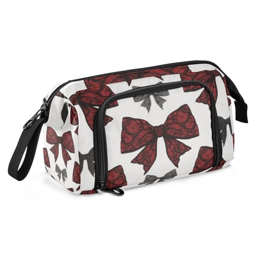 Federmäppchen mit Halloween-Spitze, Schleife, große Kapazität, Schreibwarentasche mit Reißverschluss, für Kinder, adretter Schulbedarf, Rot und Schwarz von KLL